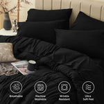 Queen Comforter Set - 7 Pieces Bed In A Bag Set Black, Bedding Sets Queen With All Season Quilted Comforter, Flat Sheet, Fitted Sheet, Pillowcases, Black, Queen