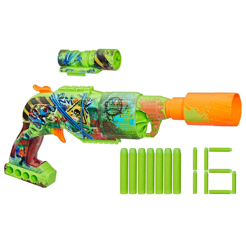 NERF Zombie Driller Dart Blaster, 16 Nerf Elite Darts, Rotating 5 Dart Cyli