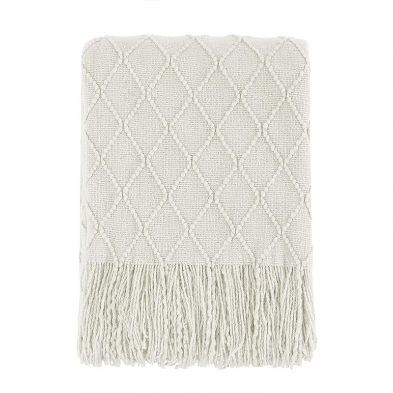 Throw Blanket-50 X60 Beige, Textured Solid Soft Sofathrow, Knitted Decorative