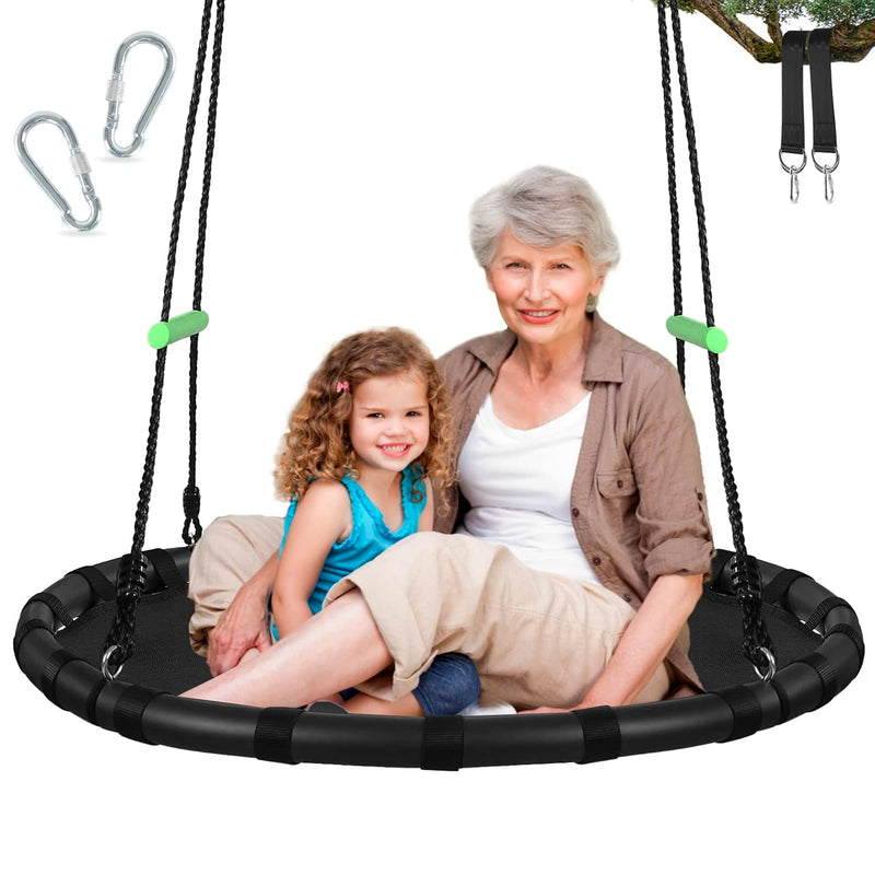 Black Hanging Tree Swing With Detachable Frame,Pp Mat,Adjustable Multi Stra