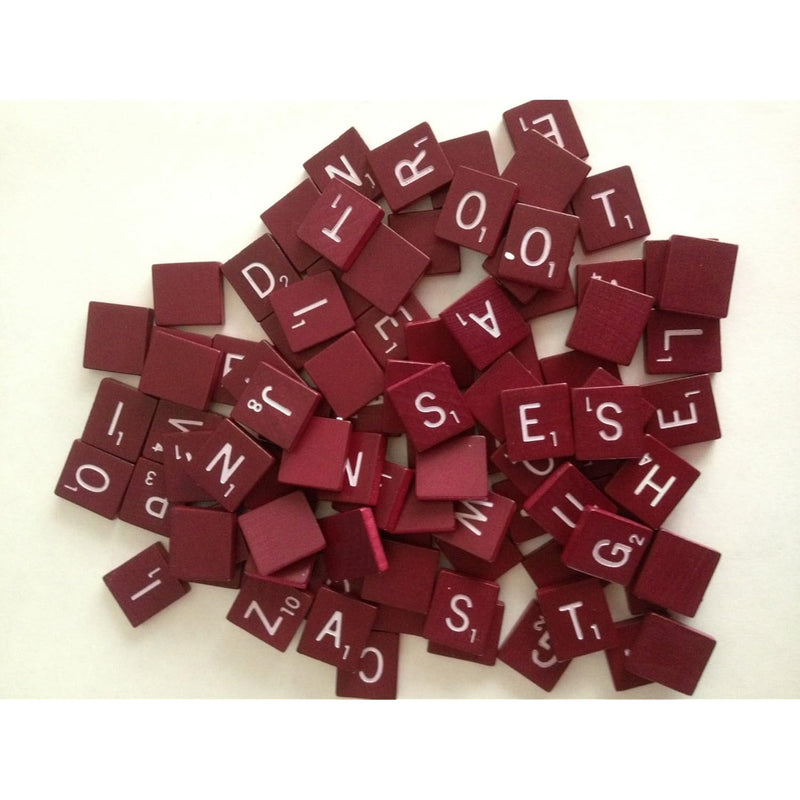 Maroon Wood Scrabble Tiles Set 100 Tiles ~ Game Replacement, Scrapbooking,