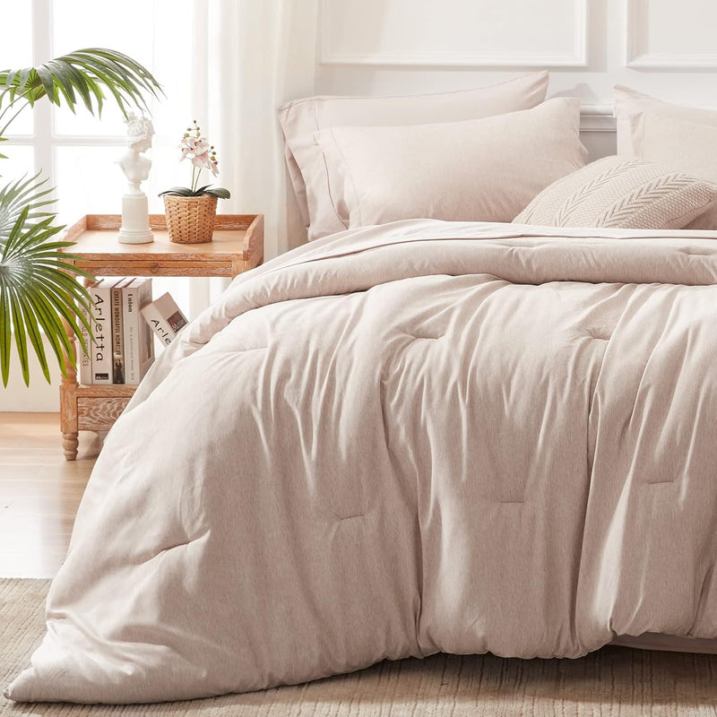 Bed In A Bag Queen Comforter Set - 7 Pieces Taupe Queen Soft Bed Set For All S