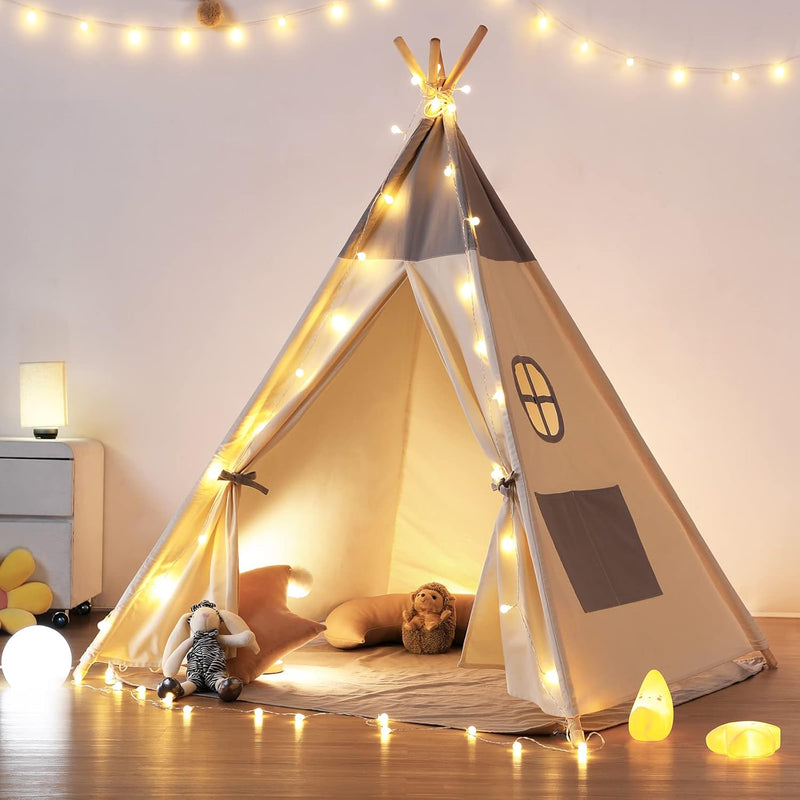 Teepee Tent For Kids With Light & Mat, Kids Tents Indoor Play Tent Playhous