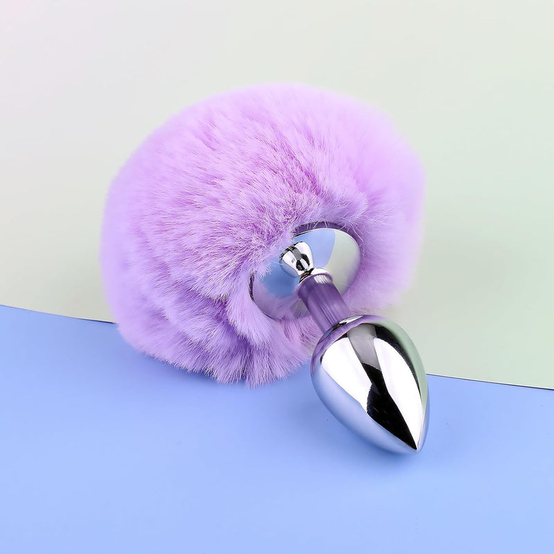 Bunny Tail Butt Anal Plug For Adult Play, Stainless Steel Buttplug 2.8Cm With Fluffy Rabbit Tail, Sexy Tail Plug For Beginners Couples, Sex Toys Flirt For Women Men Extreme Love (Purple)