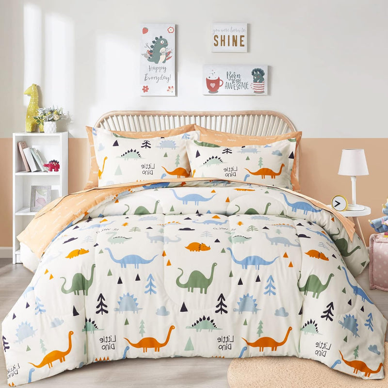 Bed In A Bag Cotton, Dinosaur Reversible Design, Twin Size 6-Piece Cotton Bedd