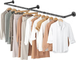 Clothes Rack, 65.7" Industrial Pipe Clothing Rack for Hanging Clothes, Wall Mounted Heavy Duty Space Saving Garment Rack for Closet Storage, Black, 3 Base
