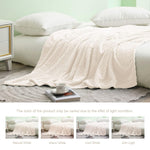 Large Flannel Fleece Throw Blanket, 50X70 Inches Soft Jacquard Weave Leaves Pattern Blanket For Couch, Cozy, Warm, Lightweight And Decorative Ivory Blanket