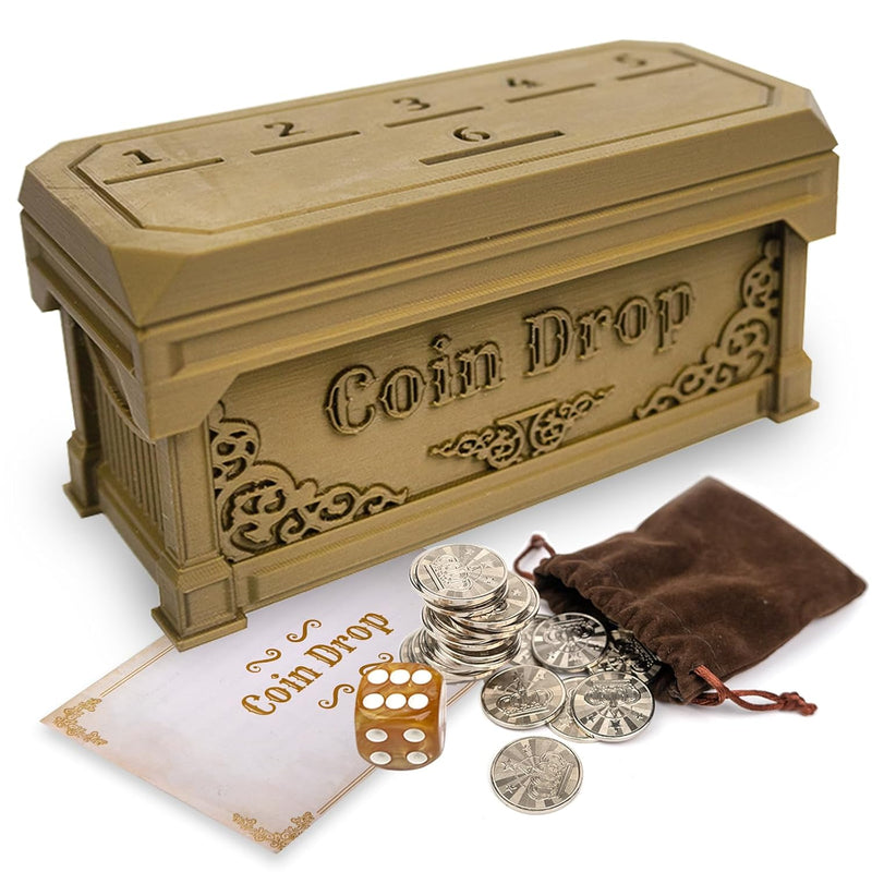 Coin Drop Game,Penny Game With 30 Metal Coins,Fancy Game Box,1 Dice And 1 S