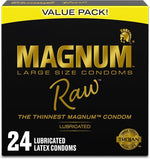 Magnum Raw Large Size Condoms - 24 Count, Premium Lubricated for Comfort