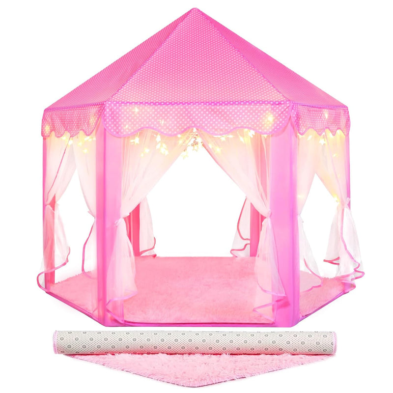 Princess Tent For Girls Indoor: With Rug, Star Lights Pink Play Tent For Ki