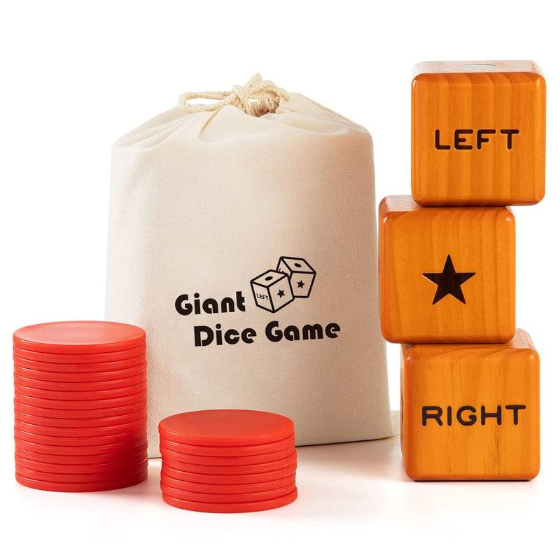 Giant Right Center Left Dice Game With 24 Large Chips & Carry Bag. 3.5" Gia