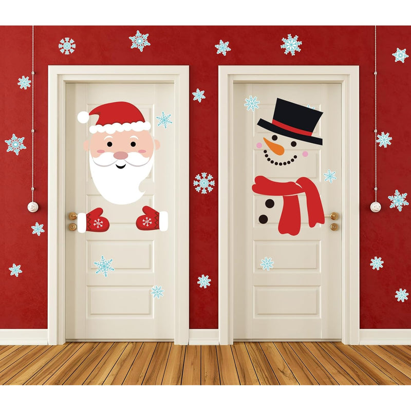 Anydesign 8 Sheets Christmas Door Stickers Decor Santa Claus Snowman Snowflake