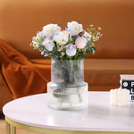 Glass Vase, Ribbed Vase, Flower Vase, Fluted Glass Vase, Clear Vase, Ribbed Glass Vase for Flowers, Modern Vase for Living Room, Dining Table, Entryway, Shelf, Wedding, Office, 7.5 Inches