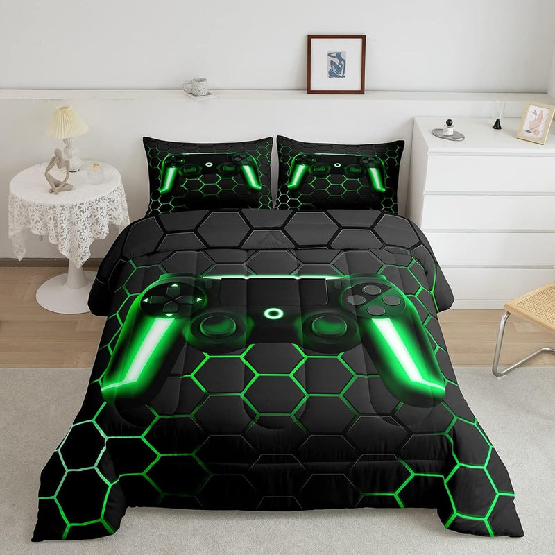 Game Bedding Sets For Boys,Gaming Comforter Set Twin,Kids Gamer Duvet Set Neon