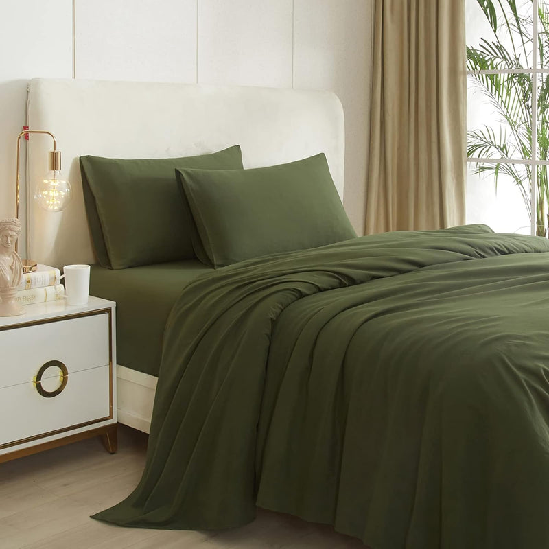 Army Green Full Size Sheet Set Extra Soft Deep Pocket Sheets Set,4 Piece Bed F
