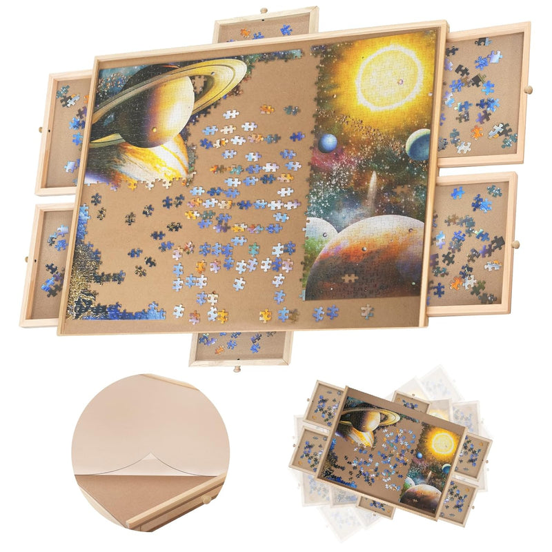 1500 Piece Wooden Jigsaw Puzzle Board 6 Drawers, Rotating Puzzle Table, Jig