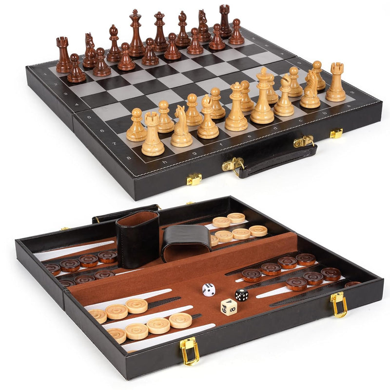 3 in 1 Magnetic Chess Set,Backgammon Set and Checker Board Game for Kids &
