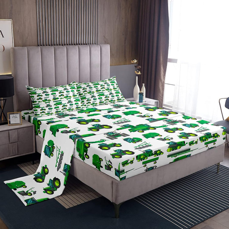 Excavator Car Sheet Set Full Size Kids Boys Cartoon Construction Truck Bed She