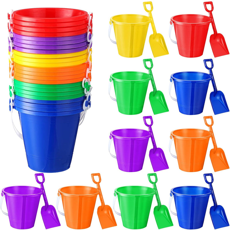 Sratte 24 Packs Beach Sand Buckets and Shovels Sets for Boys Girls, Plastic
