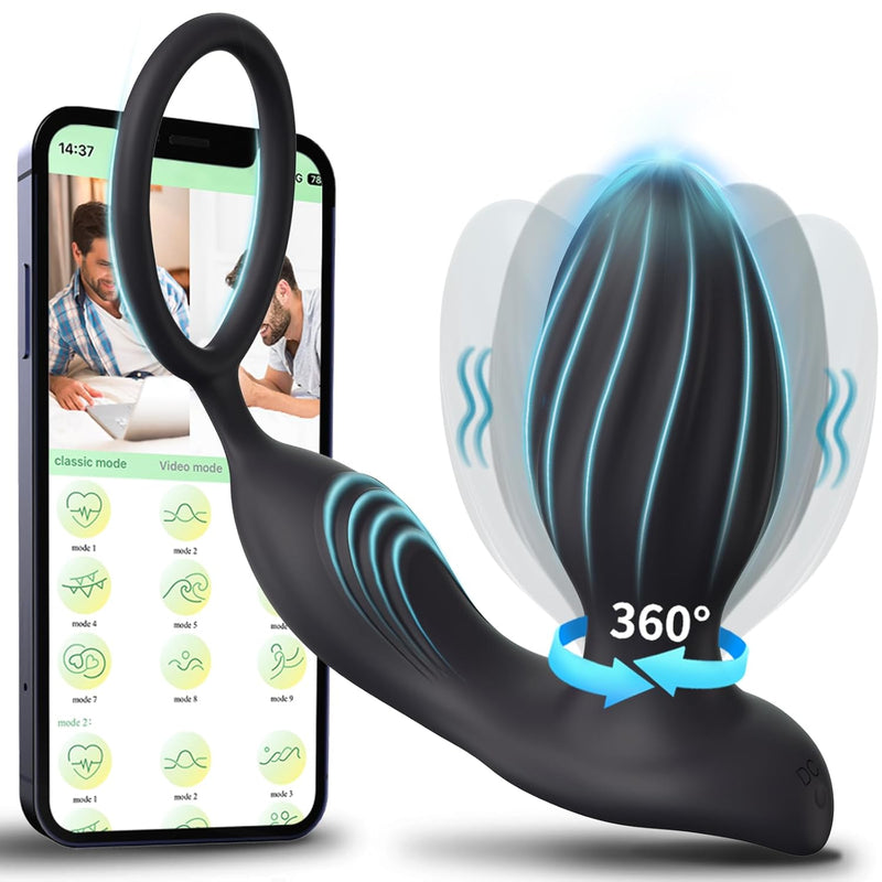 Vibrating Anal Plug Adult Sex Toys Rotating Penis Ring Vibrating Butt Plug With App Control 9 Vibrating Rotations, Male Sex Toys For Prostate Massage, Sex Toys Vibrator For Men Black