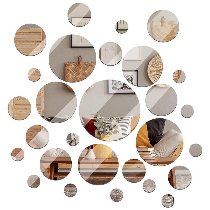28 Pcs Real Glass Round Mirror Tiles Frameless Round Wall Mirrors Glass Mirror