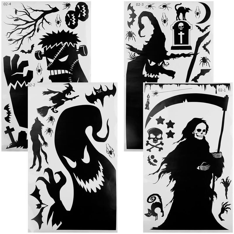Large Halloween Window Clings, 4 Sheets Halloween Window Ghost Grim Reaper Sti