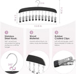 Hangers for Closet, MEILIDY 2 Pcs Wooden Hanging Leggings Organizer Hanger with Multi Clips Space Saving Scarf Organizer Storage Leggings Holder with 360° Swivel Hook - Black