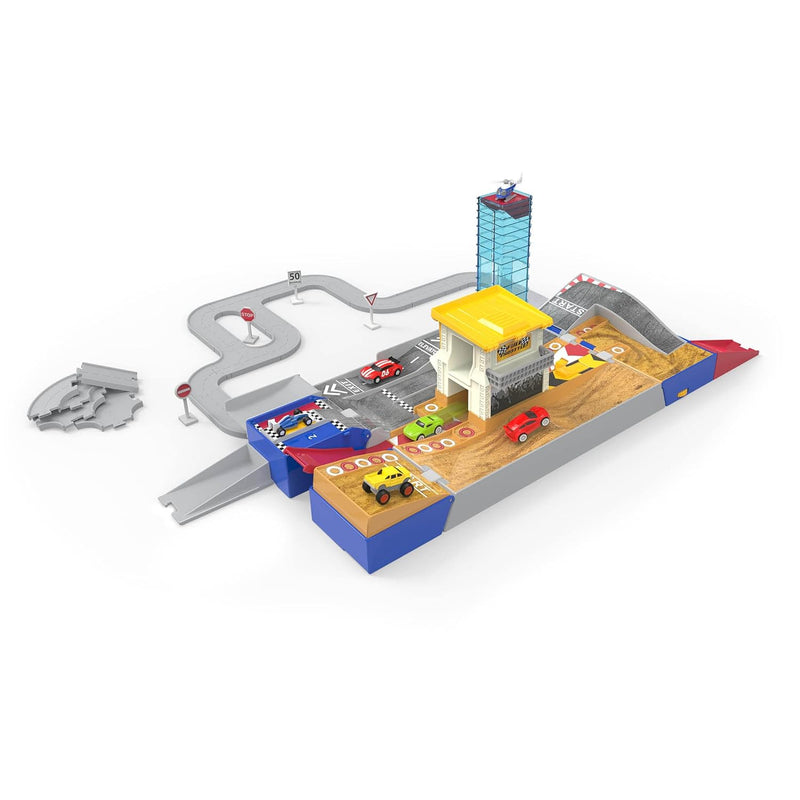 Collapsible Racetrack Playset 84 Pcs 6 Mini Cars Including Race Car, Monste