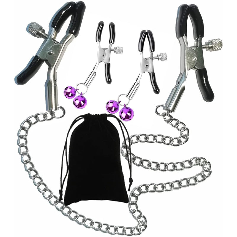 Adjustable Metal Nipple Clamps Non-Piercing Adjustable Metal Nipple Clamps On Nipple Rings Decorative Clip For Clothing Accessories On Nipple Rings Decorative A011 (Black/Hv11)