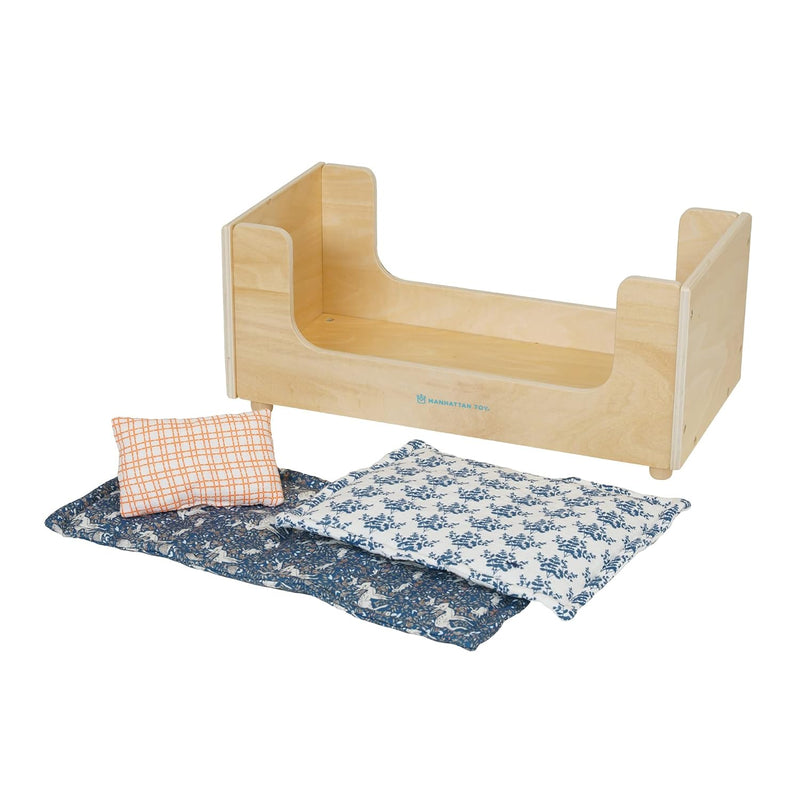 Manhattan Toy Sleep Tight Wooden Play Sleigh Bed with Pillow and Blanket fo