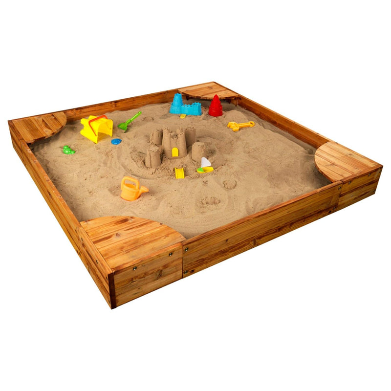KidKraft Wooden Backyard Sandbox with Built-in Corner Seating and Mesh Cove