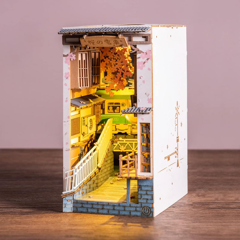 Rolife DIY Book Nook Kit Sakura Densya, DIY Miniature Booknook Kit Creative