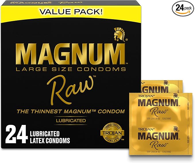Magnum Raw Large Size Condoms - 24 Count, Premium Lubricated for Comfort