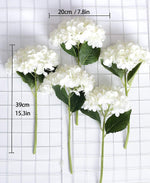 5PCS 15.4In Artificial Hydrangea Silk Flowers Bouquet Faux Hydrangea Stems for Wedding Centerpieces Home Decor (White, 5)