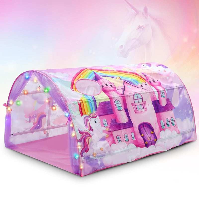 Unicorn Bed Tent For Kids Large Princess Bed Tent Twin For Toddler Girl, Un