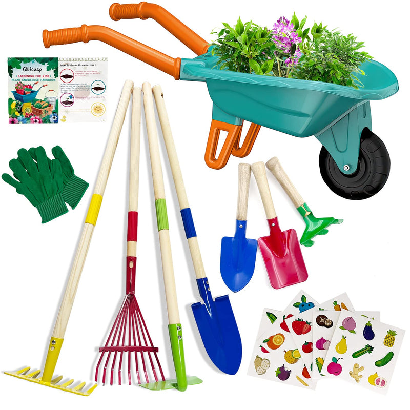 Kids Gardening Tools Outdoor Toys Set Backyard Play With Wheelbarrow Educat