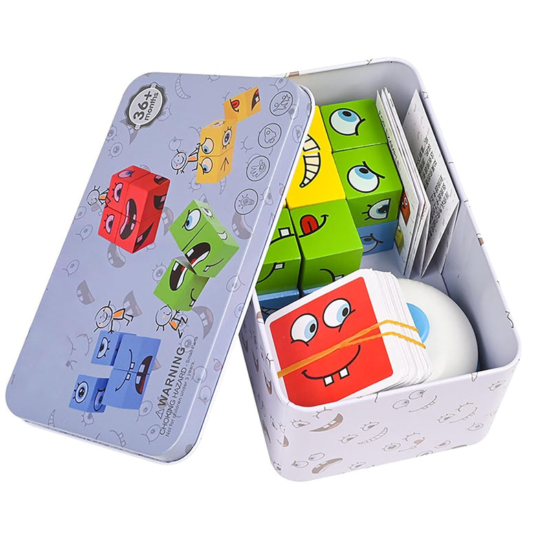 Large Wooden Face Expression Puzzle Building Cubes Manipulatives Face Chang