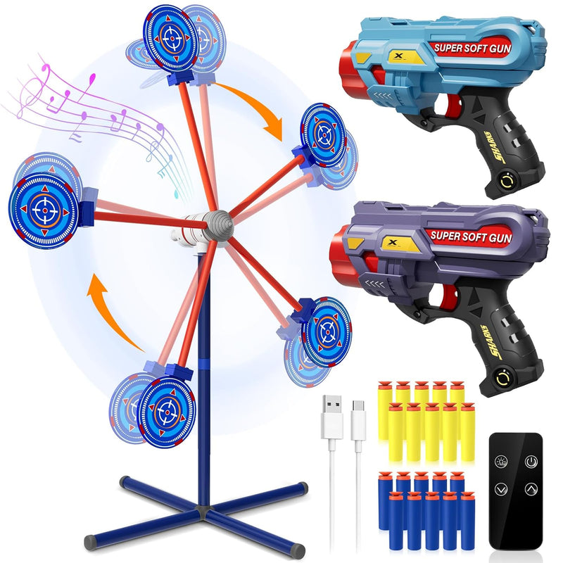 Rocket Shooting Games Toys With Rotating Target 2 Toy Guns 20 Foam Darts Ki
