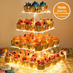 4 Tier Cupcake Stand Acrylic Tower Display with LED Light Premium Holder Dessert Tree Tower for Birthday Cady Bar Décor Weddings, Parties Events (Yellow Light)