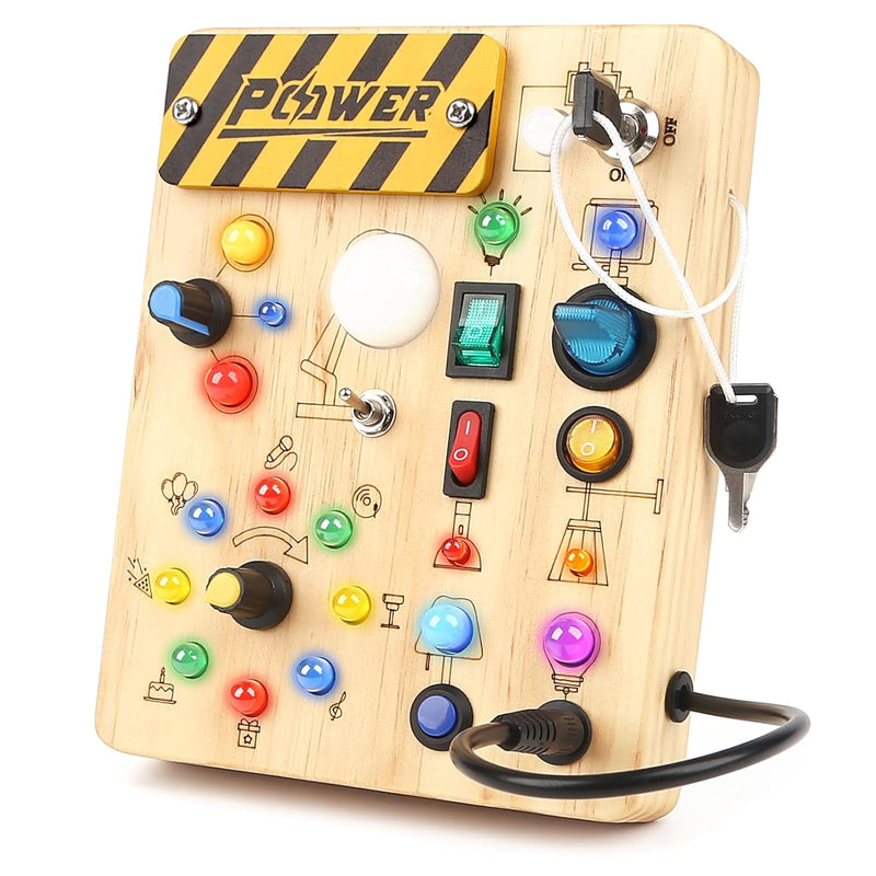 Montessori Busy Board Wooden Sensory Toys For Toddler With Led Light Up Swi