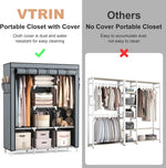 Portable Closet Wardrobe for Hanging Clothes with 2 Hanging Rods and 8 Storage Organizer Shelves,Sturdy Large Wardrobe Closet for Bedroom Free Standing Clothes Rack with Cover,Grey