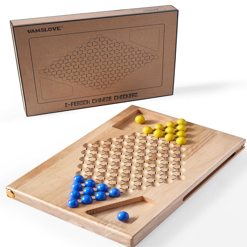 12.5" Wooden Chinese Checkers Two Player Board Game Chinese Checkerboard For 2