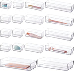 SimpleSort 18-Piece Stackable Clear Drawer Organizer Set | Multi-size Trays | Makeup Vanity Storage Bins and Office Desk Drawer Dividers