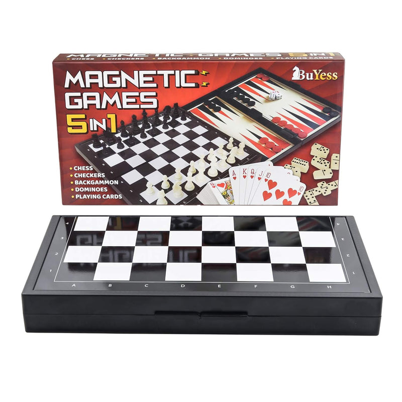 5 In 1 Magnetic Chess Checkers Dominoes Backgammon And Cards Set, Mini Trav
