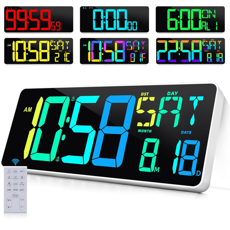 Large Digital Wall Clock Timer 13.5" Large Display Available In 11 Color Modes