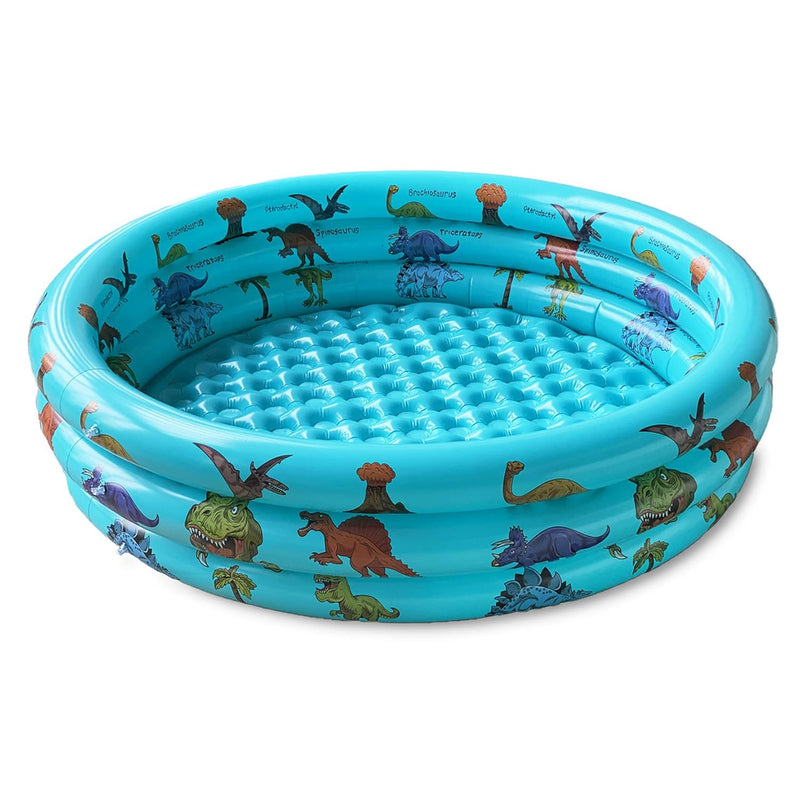 Dinosaur Inflatable Pool For Kids, Dino Kiddie Swimming Pool, Blow Up 3 Rin