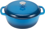 Cast Iron Dutch Oven Pot with Lid, Enameled, Round, Dual Handles, Heavy-Duty, Small, 4.3-Quart, Blue