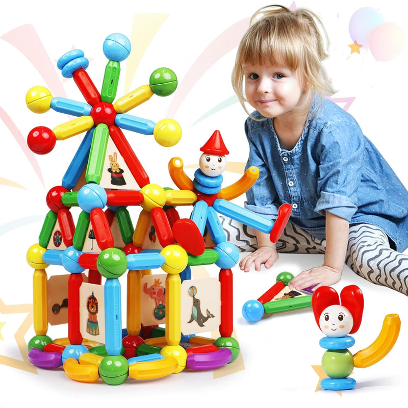 136Pcs Magnetic Sticks Blocks Tiles Construction Building, Magnet Balls Toy