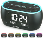 Glow Small Alarm Clock Radio for Bedrooms with 7 Color Night Light, Dual Alarm, Dimmer, USB Charger, Battery Backup, Nap Timer, FM Radio with Auto-Off Timer for Bedside