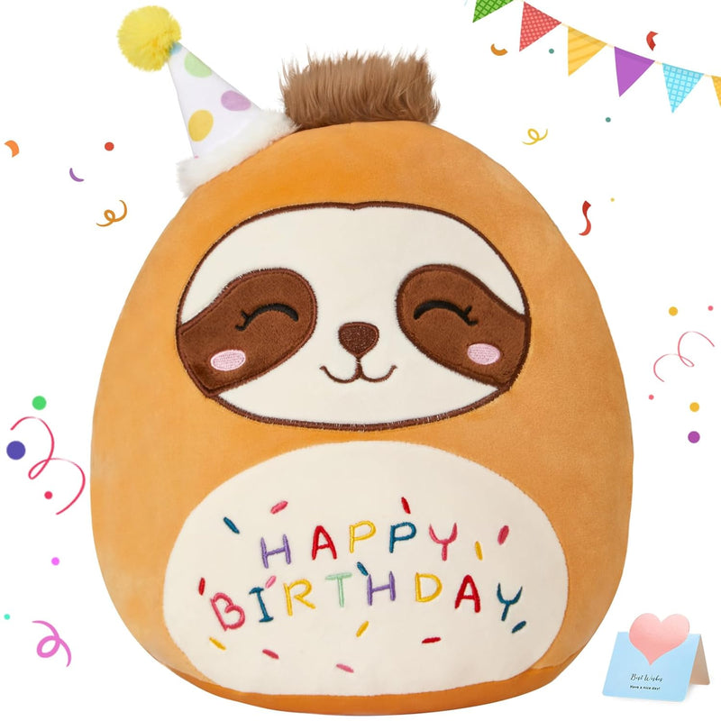 15" Birthday Sloth Plush Pillow Soft Sloth Plush Toy Cute Stuffed Animal Ho
